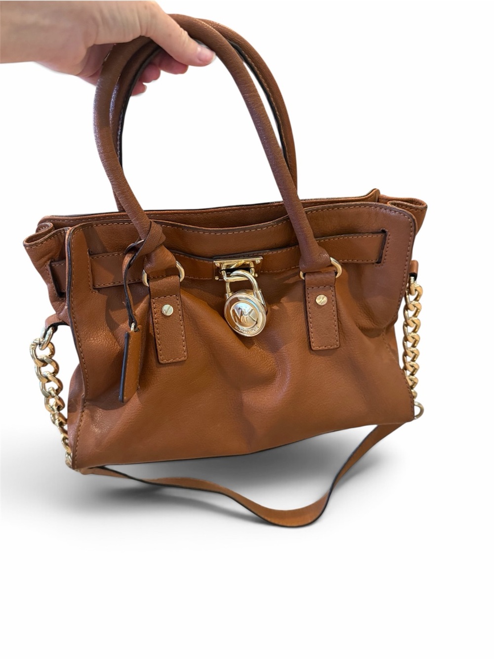 MICHAEL Michael Kors Chestnut Brown Leather Tote with Gold Hardware